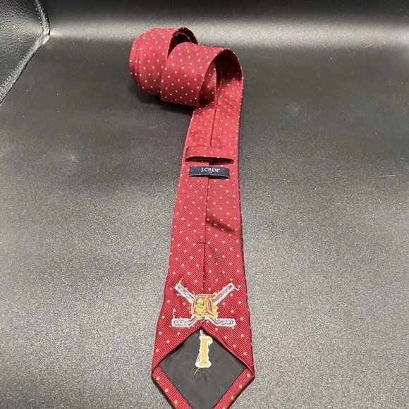 J. Crew Hockey Tie Men's 59" Long 2.5" Wide Red 100% Silk Yellow Polka Dot - Picture 5 of 6